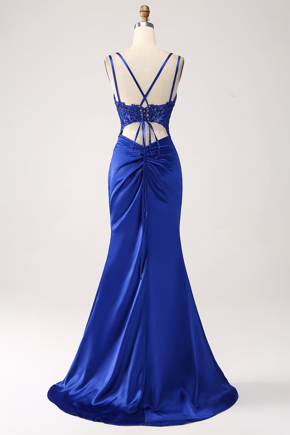 Corsé de sirena azul real vestido largo de fiesta con cuentas con abertura