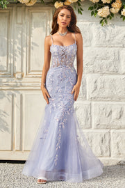 Correas de Espagueti Sirena Tul Púrpura Vestido de Fiesta Con Apliques