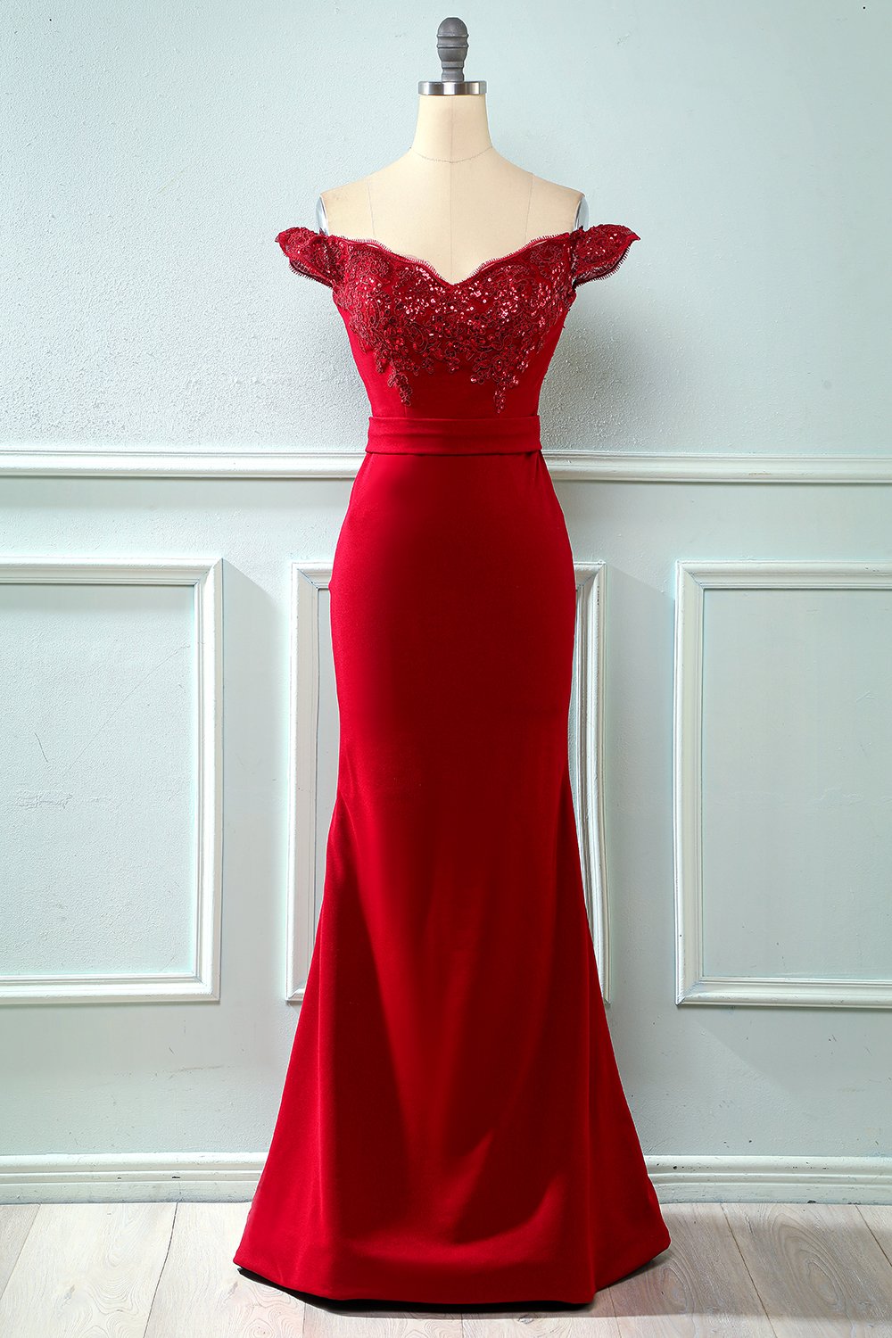 Off Hombro Lentejuelas Mermaid Prom Dress