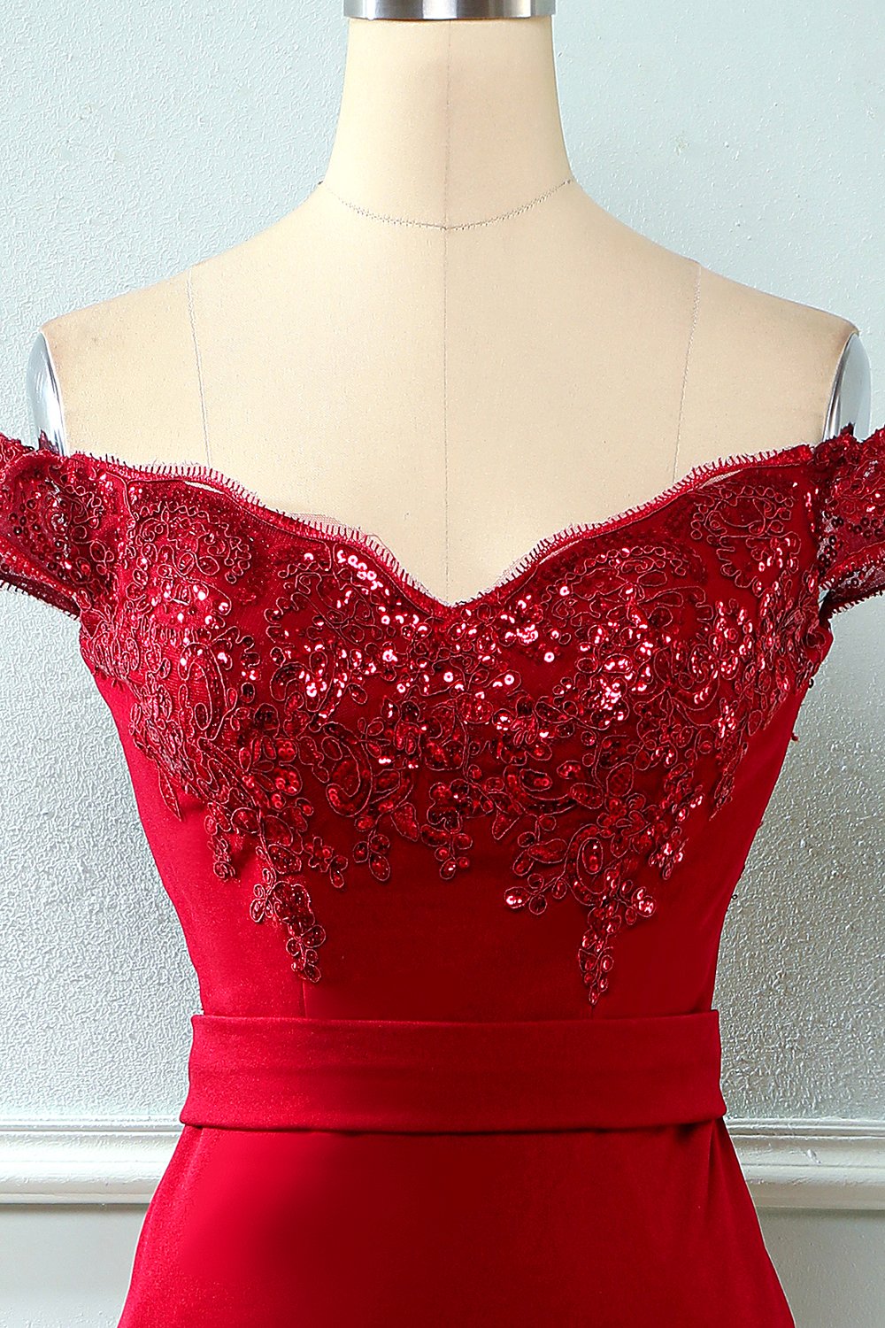 Off Hombro Lentejuelas Mermaid Prom Dress