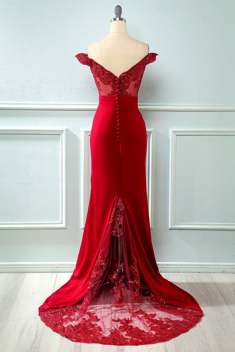 Off Hombro Lentejuelas Mermaid Prom Dress