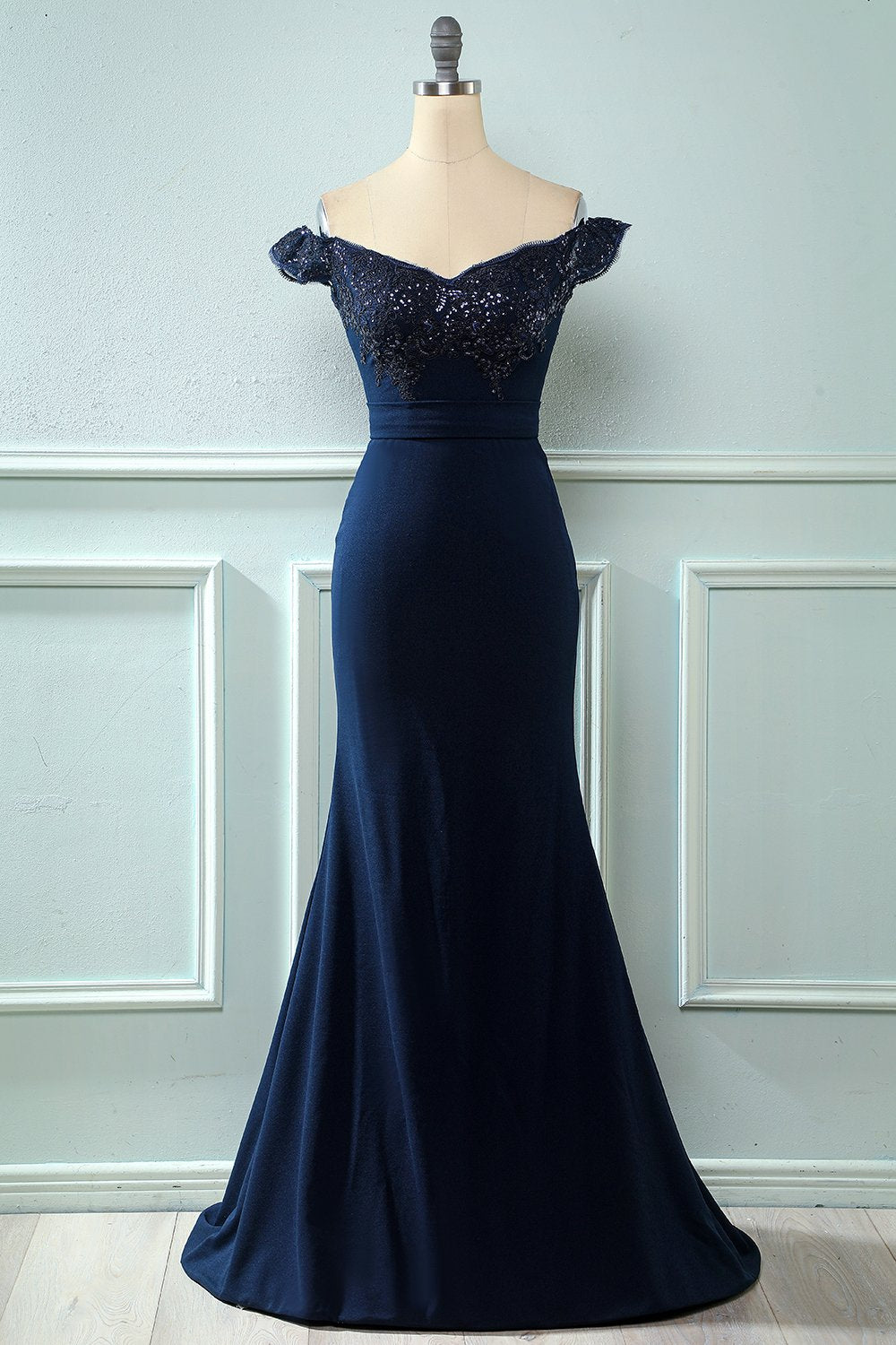 Off Hombro Lentejuelas Mermaid Prom Dress