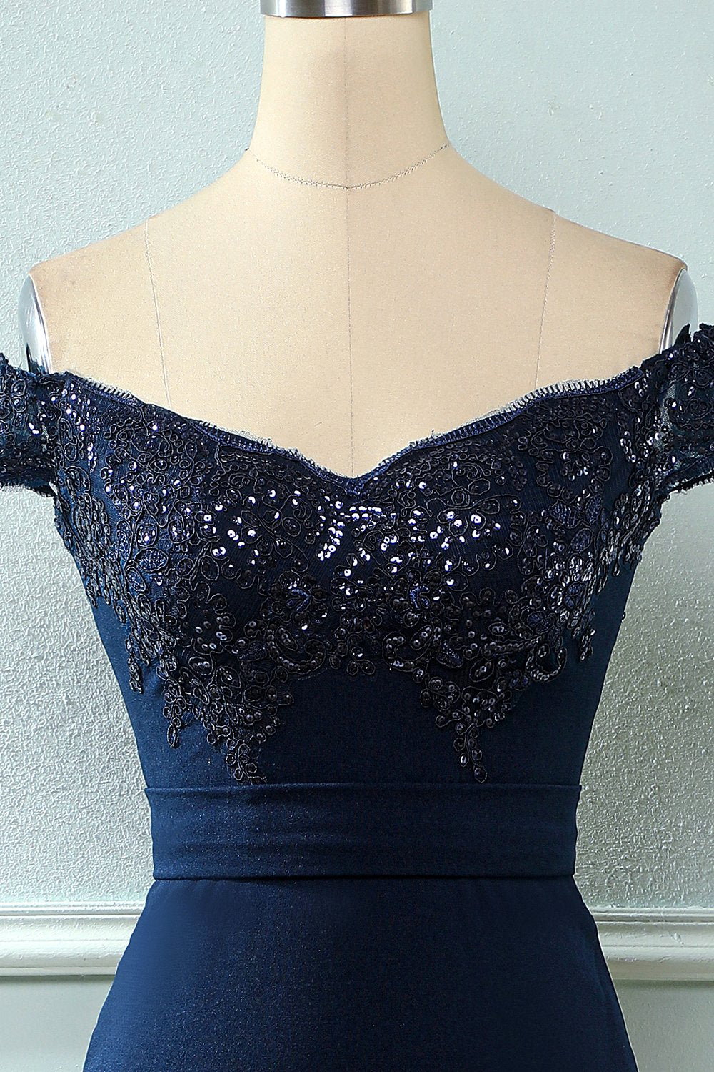 Off Hombro Lentejuelas Mermaid Prom Dress