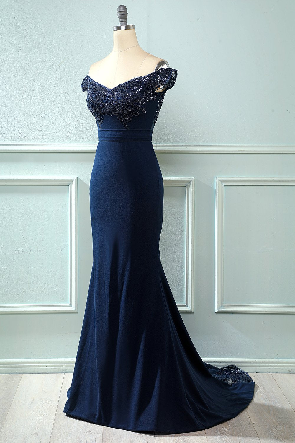 Off Hombro Lentejuelas Mermaid Prom Dress