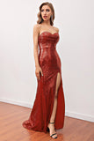 Vestido de fiesta largo de sirena de lentejuelas rojas