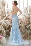 Vestido de fiesta larga de sirena púrpura claro con apliques