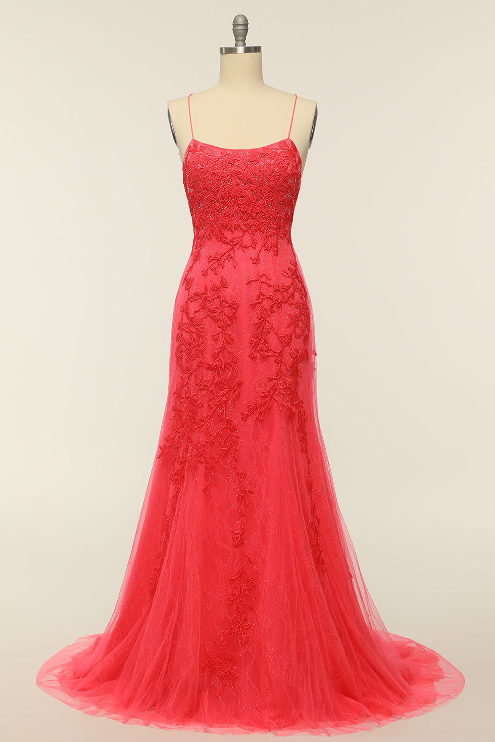 Coral Backless Vestido largo de fiesta con apliques