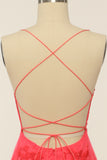 Coral Backless Vestido largo de fiesta con apliques