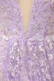 Purple Tirantes de Espagueti Vestido de fiesta con apliques