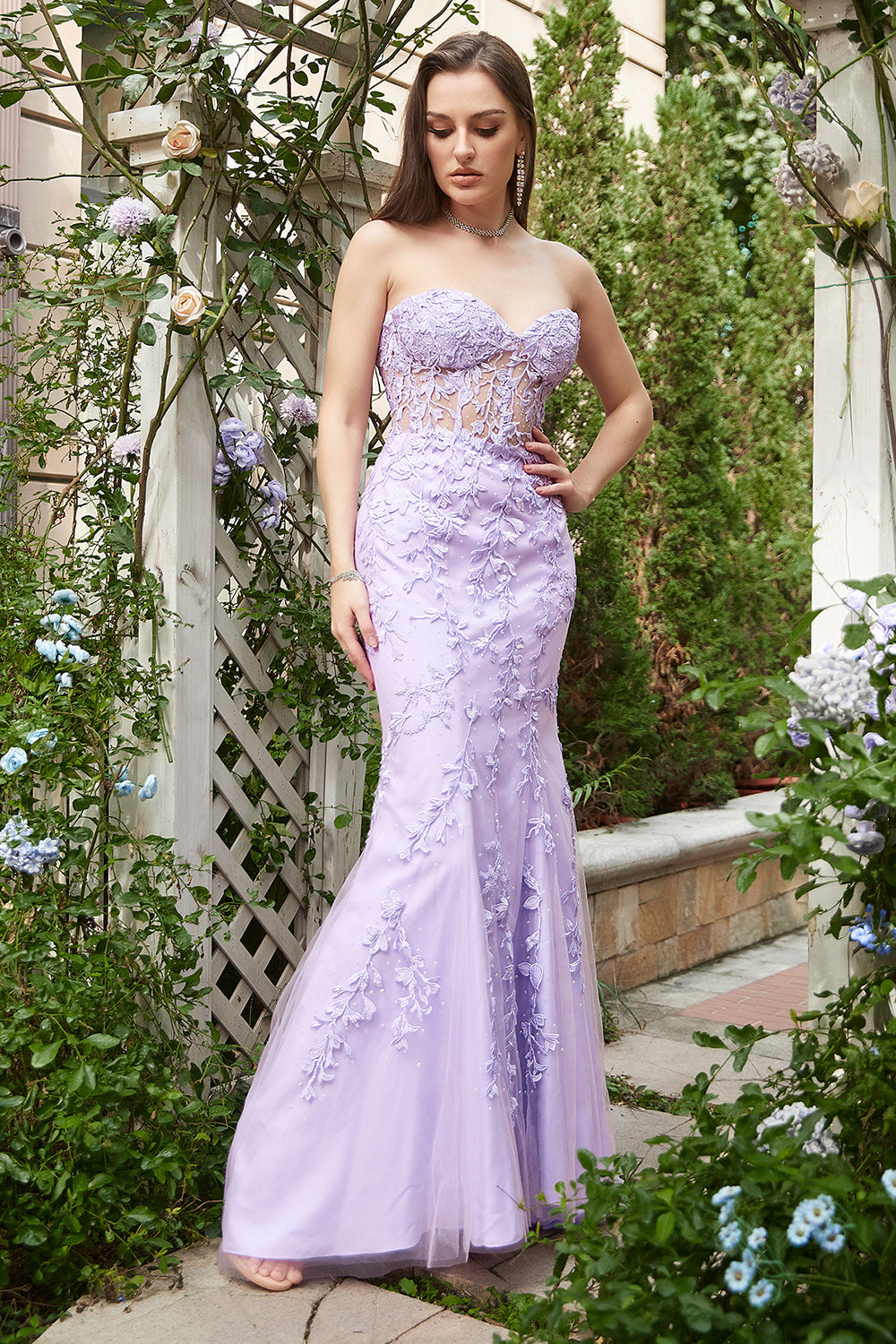 Escote Corazón Sirena Vestido de Graduación Con Apliques Púrpura