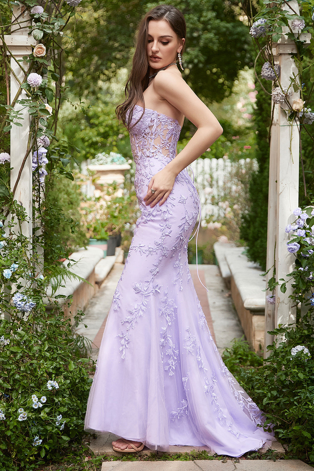 Escote Corazón Sirena Vestido de Graduación Con Apliques Púrpura