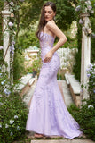 Escote Corazón Sirena Vestido de Graduación Con Apliques Púrpura