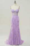 Vestido de fiesta con apliques sirena púrpura