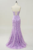 Vestido de fiesta con apliques sirena púrpura