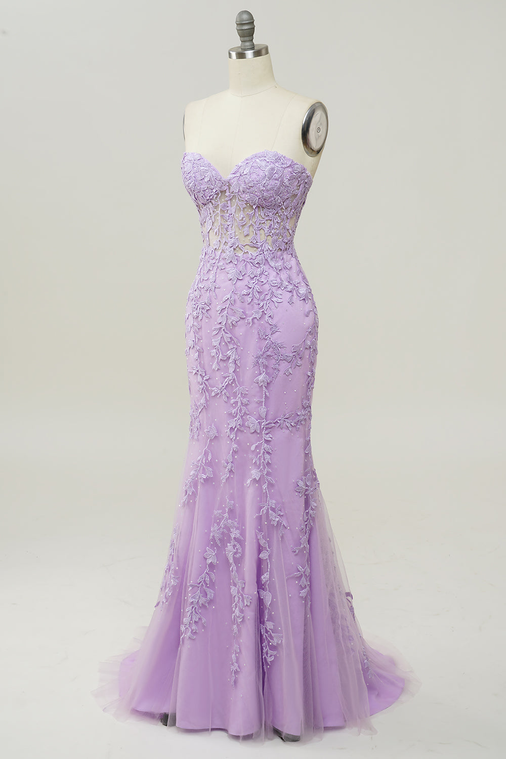 Escote Corazón Sirena Vestido de Graduación Con Apliques Púrpura