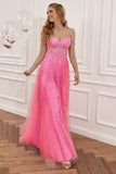 Vestido de fiesta largo púrpura fuera del hombro con apliques