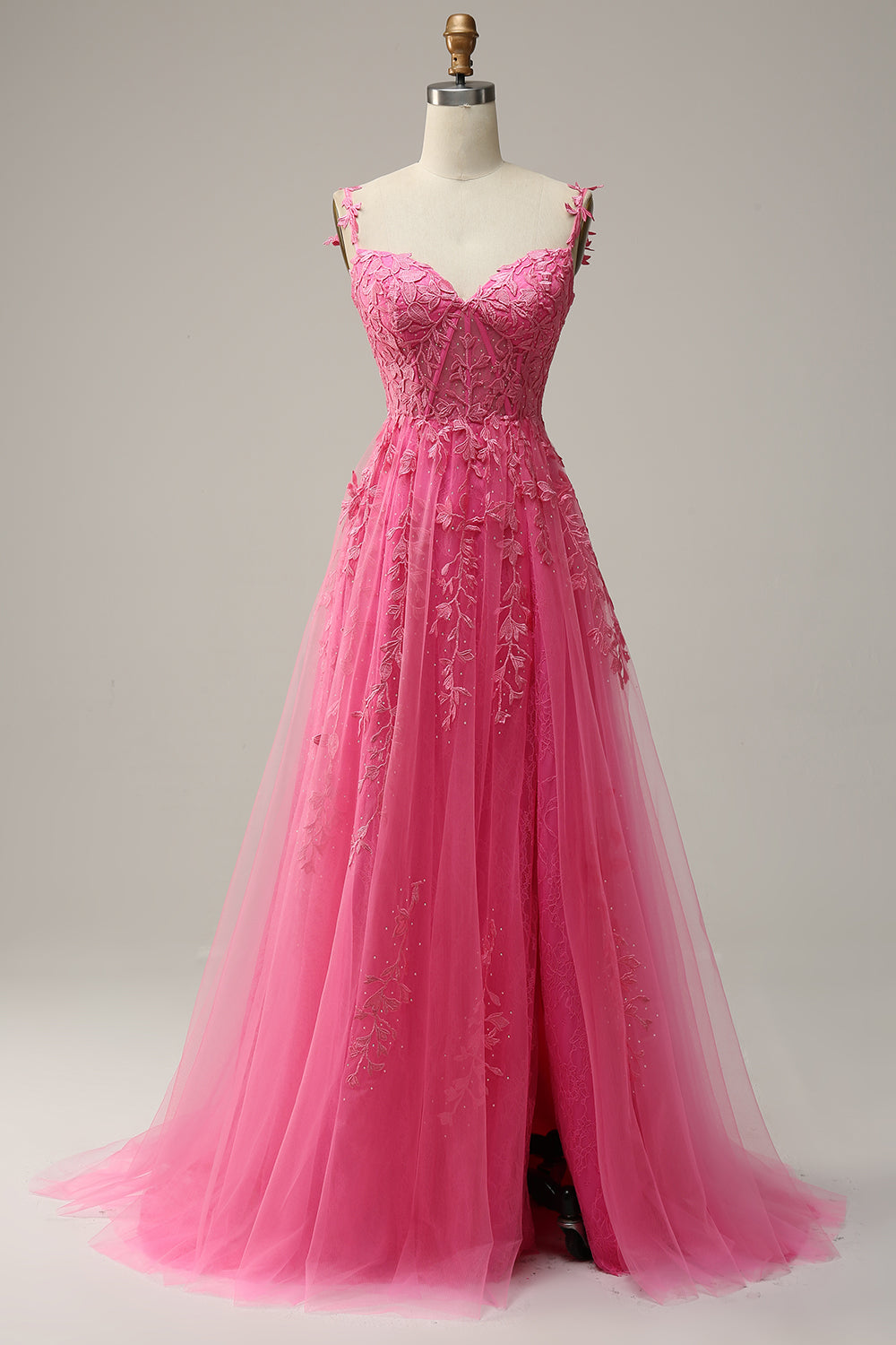 A Línea Fuera del Hombro Vestido Rosa de Fiesta Con Apliques