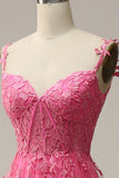 A Línea Fuera del Hombro Vestido Rosa de Fiesta Con Apliques
