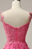 A Línea Fuera del Hombro Vestido Rosa de Fiesta Con Apliques