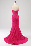 Bling Mermaid Sweetheart Vestido largo de fiesta de lentejuelas rosas