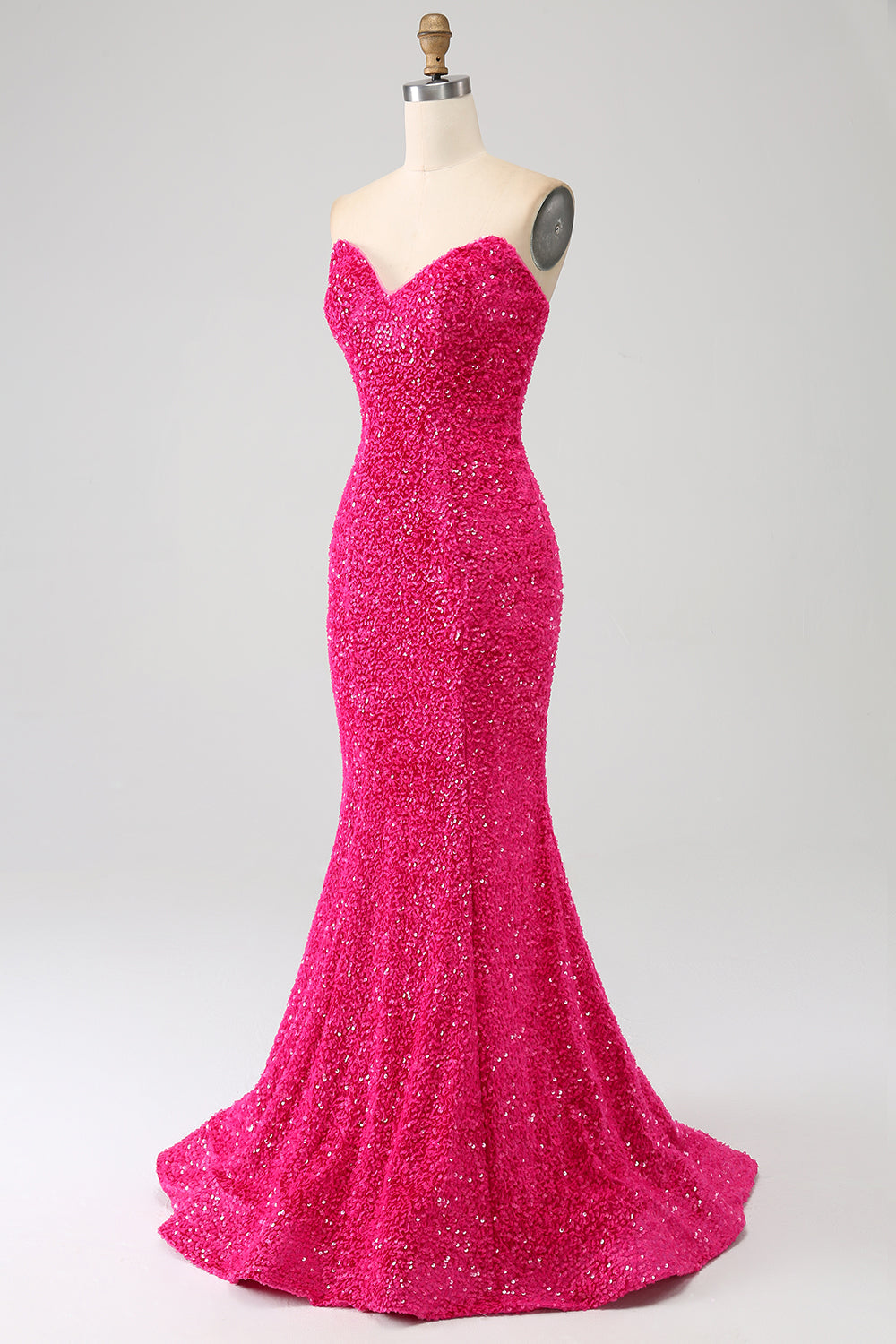 Bling Mermaid Sweetheart Vestido largo de fiesta de lentejuelas rosas