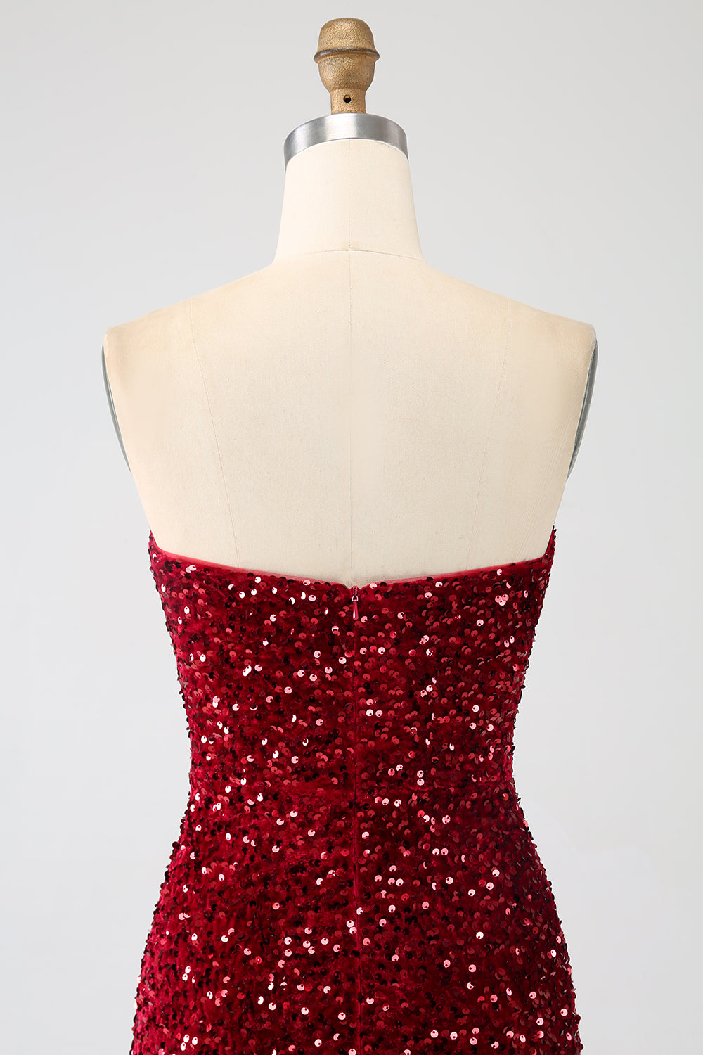 Vestido de fiesta largo de sirena de lentejuelas sin tirantes rojo con abertura
