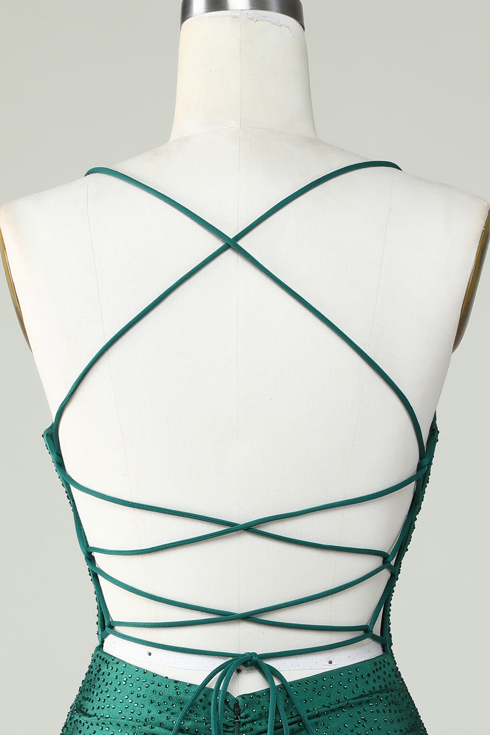 Vaina Spaghetti Straps Verde oscuro Vestido corto de bienvenida con abalorios