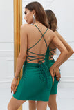 Lentejuelas Verde Oscuro Vestido Corto de Cóctel