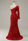 Sirena Un Hombro Rojo Vestido de Fiesta