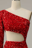 Sirena Un Hombro Rojo Vestido de Fiesta