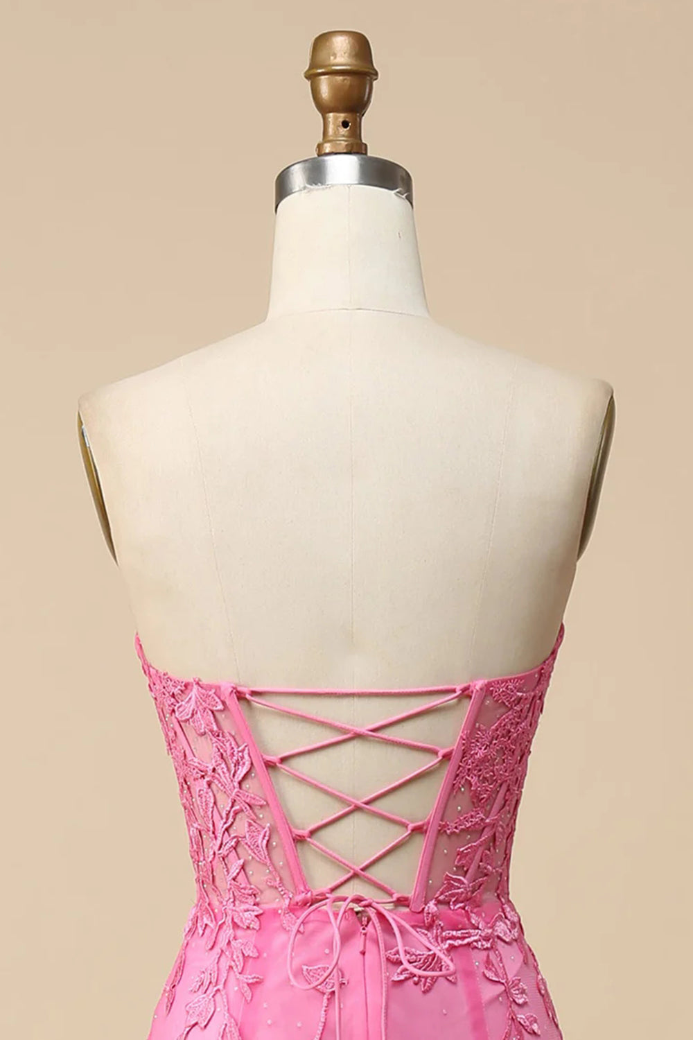 Corsé rosa Novia Vestido de fiesta de sirena de encaje largo con abertura