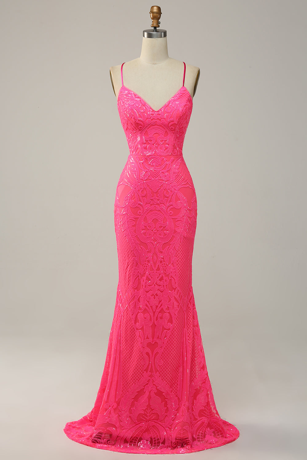 Sirena Tirantes de Espagueti Lentejuelas Rosa Vestido de Fiesta