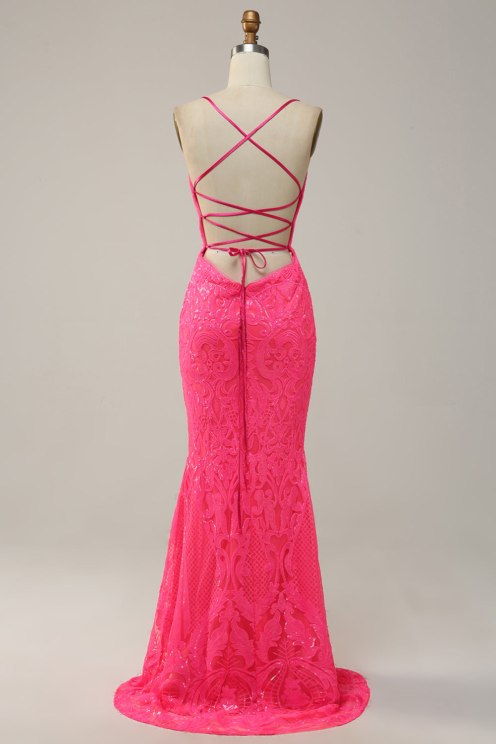 Sirena Tirantes de Espagueti Lentejuelas Rosa Vestido de Fiesta