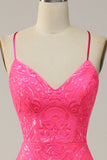 Sirena Tirantes de Espagueti Lentejuelas Rosa Vestido de Fiesta