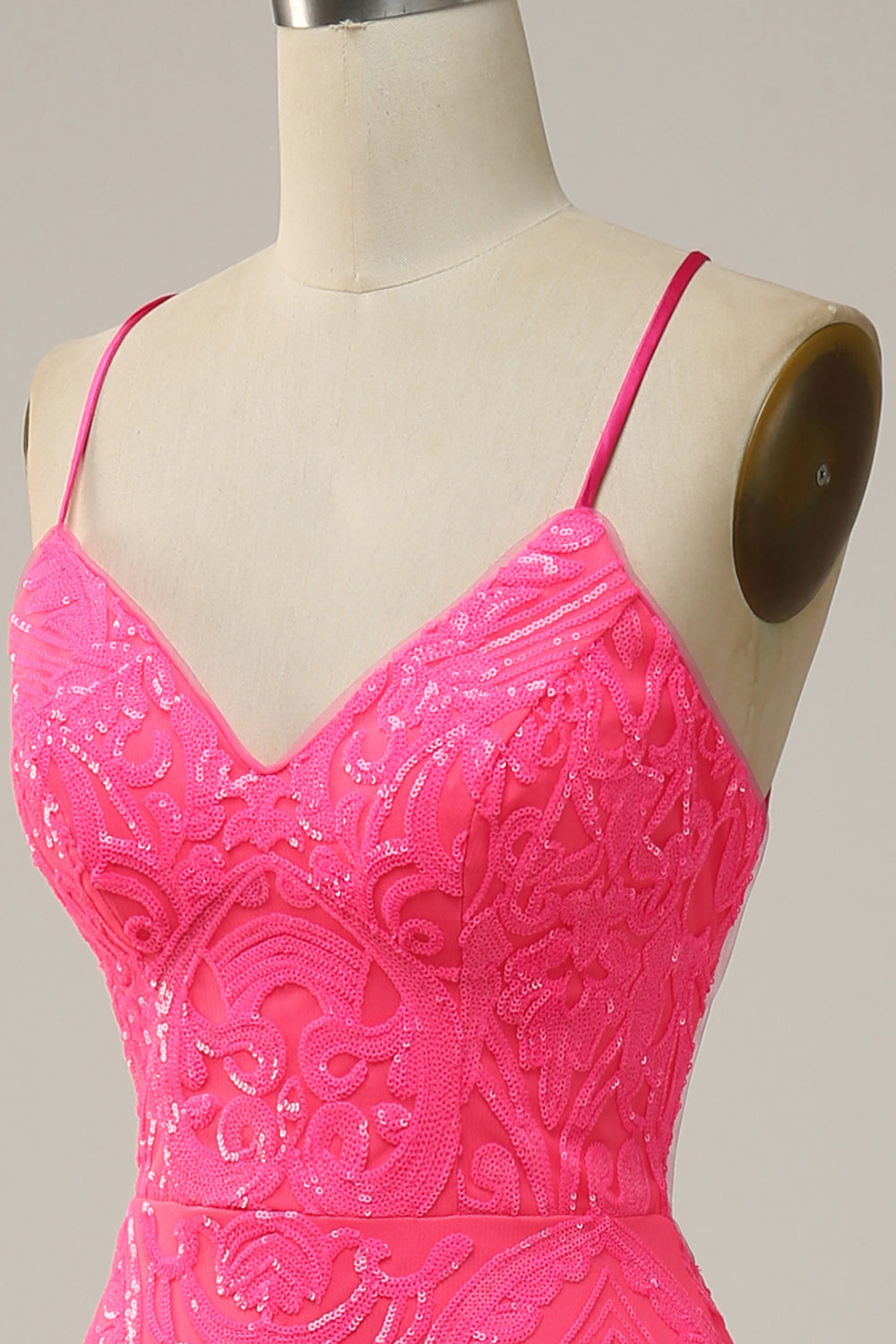 Sirena Tirantes de Espagueti Lentejuelas Rosa Vestido de Fiesta