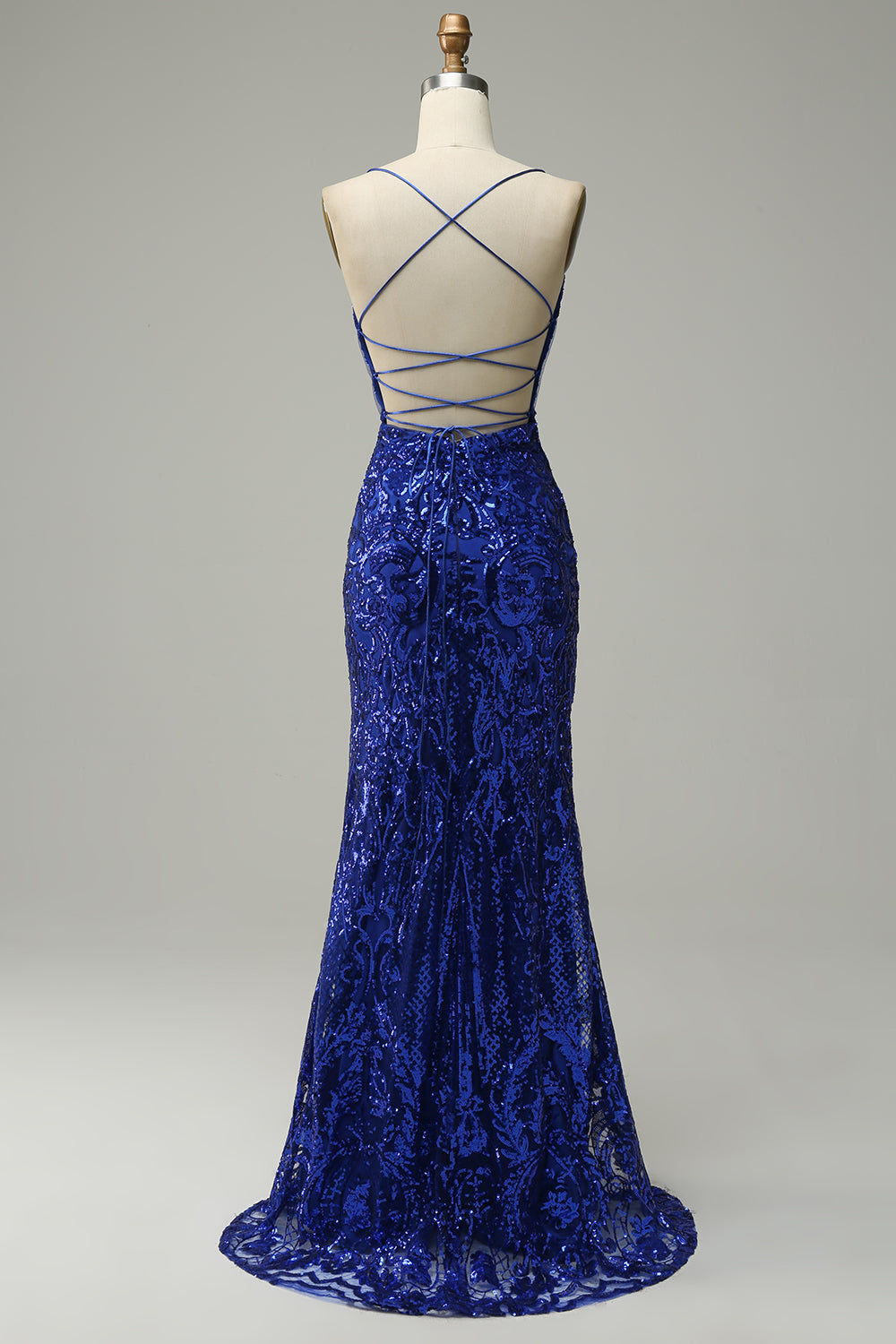 Sirena Tirantes de Espagueti Azul Real Vestido de Fiesta