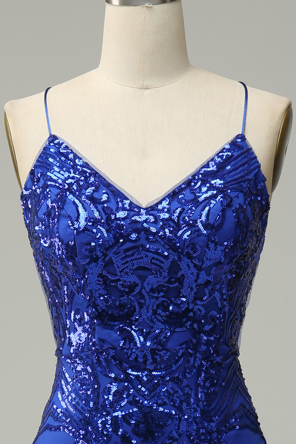 Sirena Tirantes de Espagueti Azul Real Vestido de Fiesta