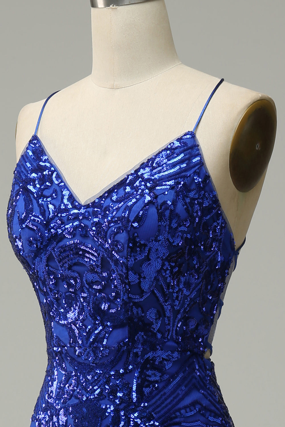 Sirena Tirantes de Espagueti Azul Real Vestido de Fiesta