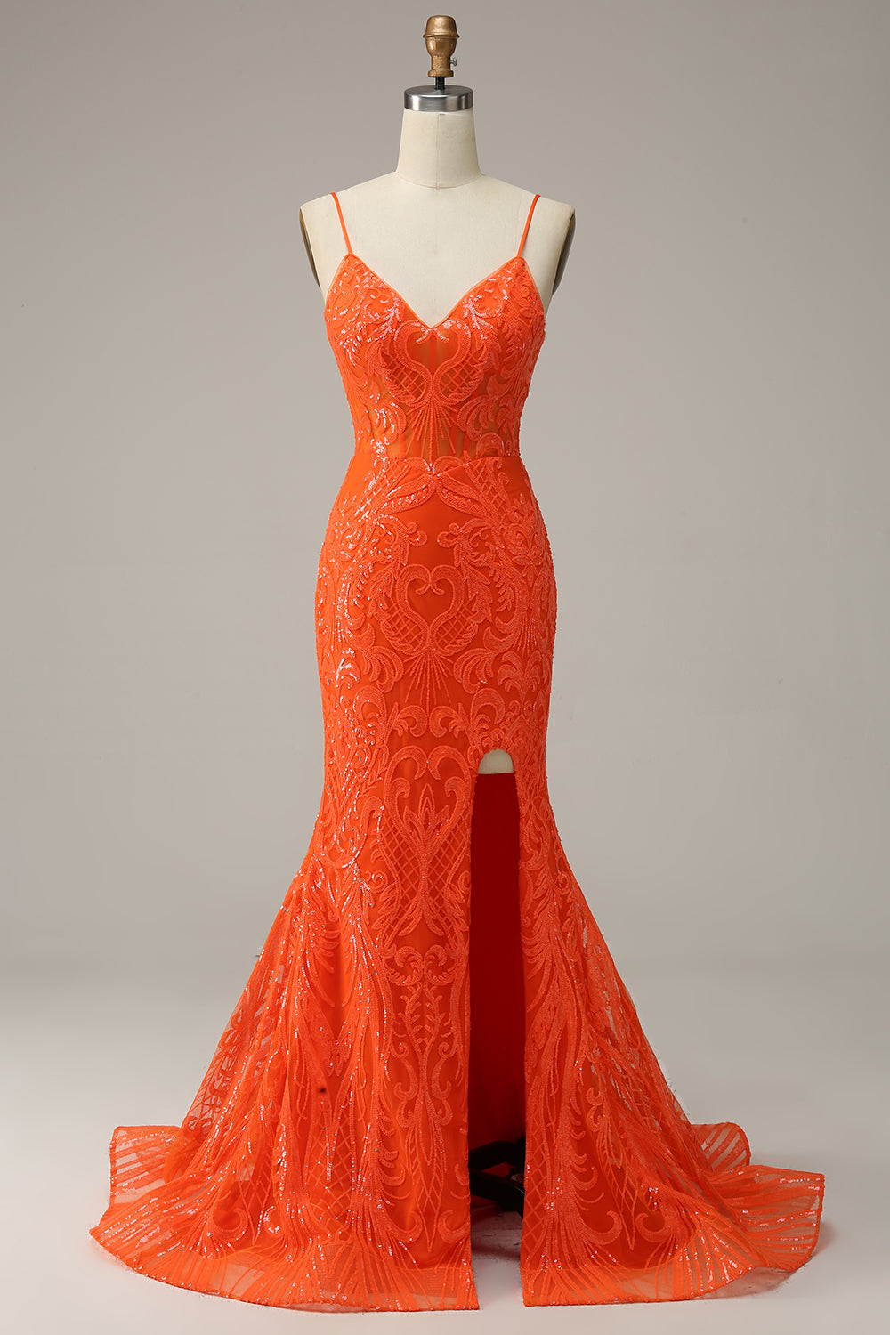 Sirena Tirantes de Espagueti Naranja Vestido de Fiesta