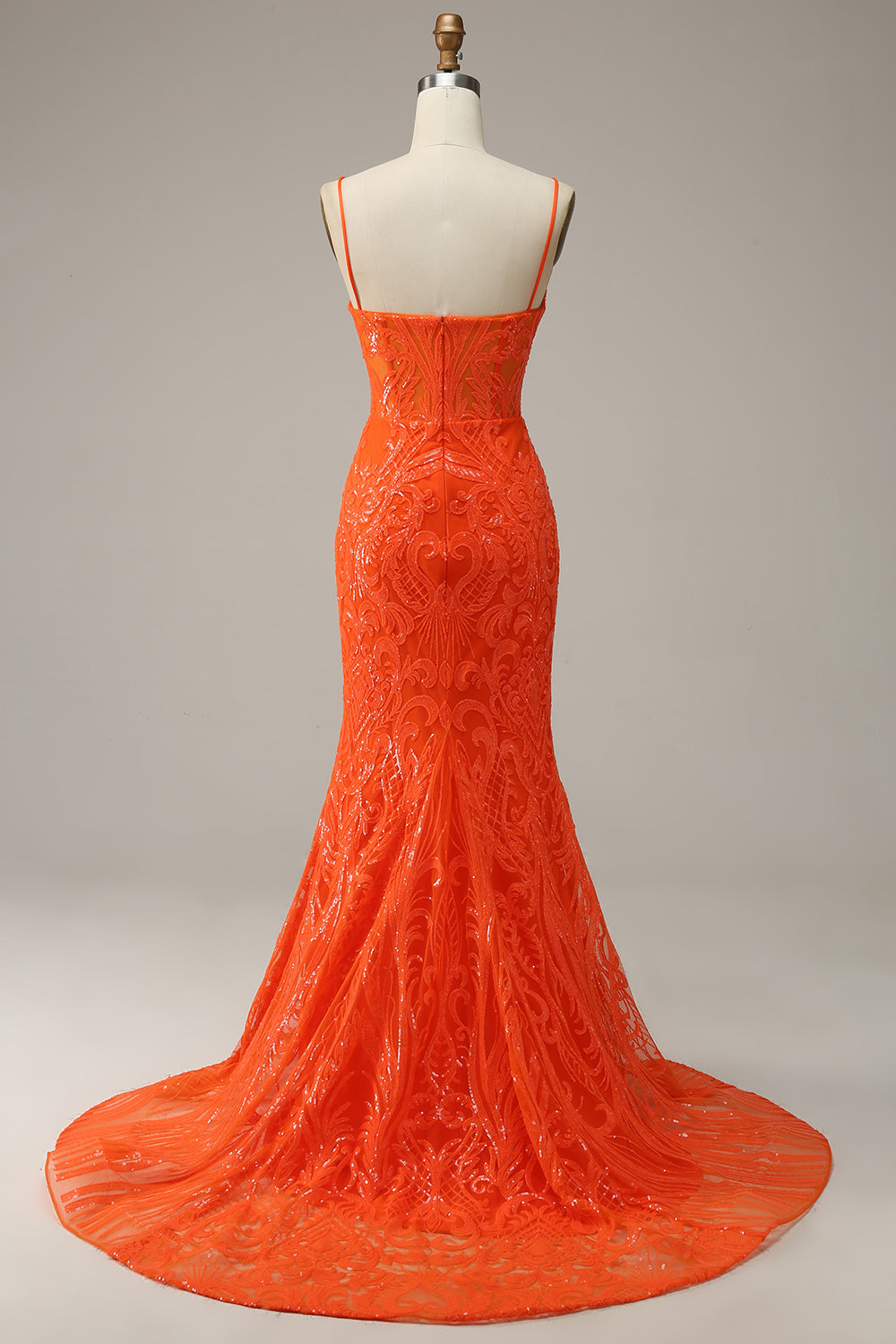 Sirena Tirantes de Espagueti Naranja Vestido de Fiesta