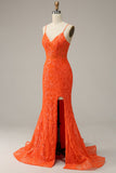 Sirena Tirantes de Espagueti Naranja Vestido de Fiesta