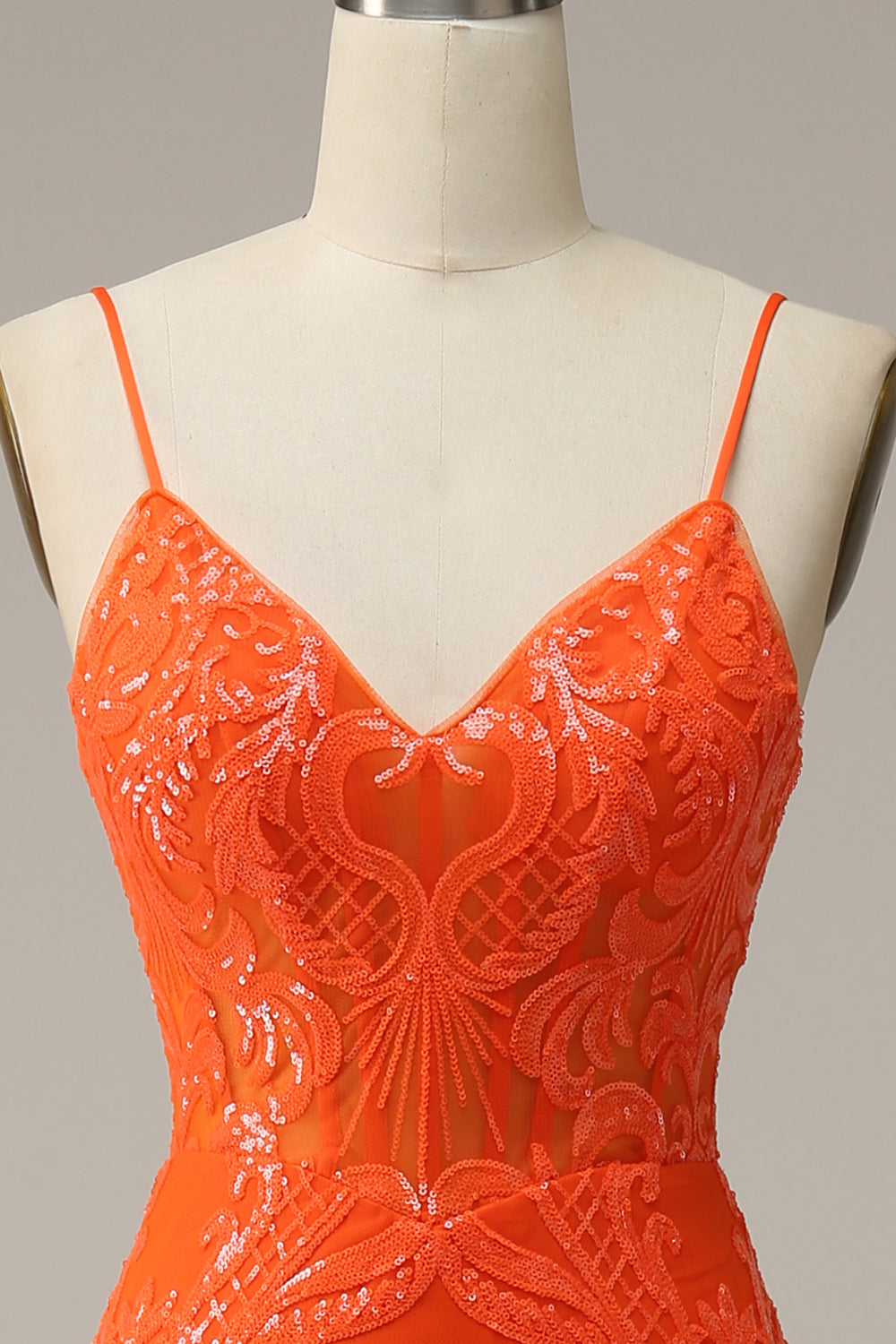Sirena Tirantes de Espagueti Naranja Vestido de Fiesta