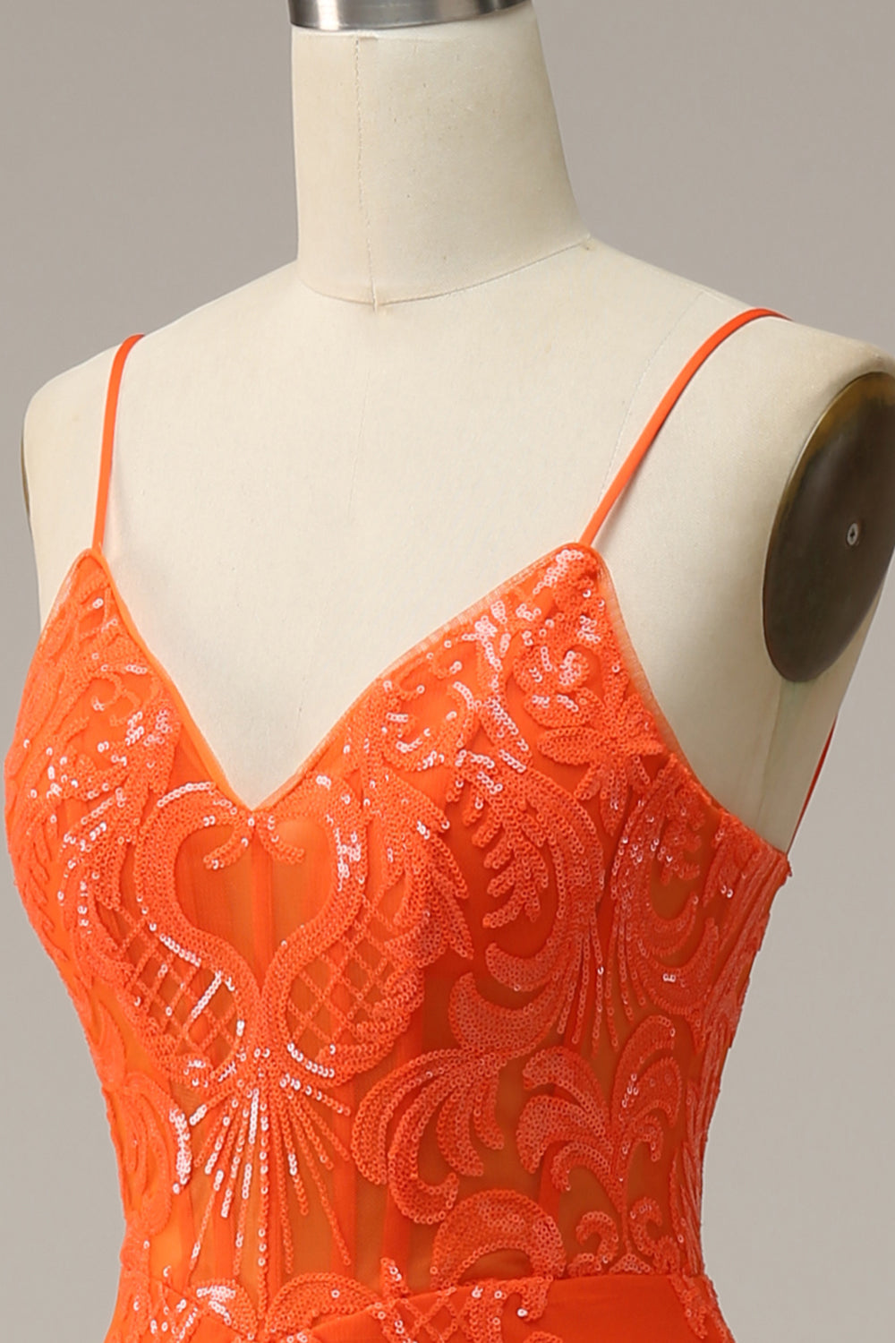 Sirena Tirantes de Espagueti Naranja Vestido de Fiesta