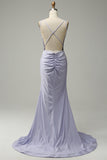 Sirena Lila Vestido de Fiesta Espalda Abierta