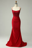 Sirena Halter Vestido de Graduación Rojo Oscuro