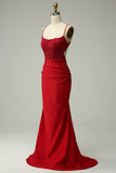 Sirena Halter Vestido de Graduación Rojo Oscuro