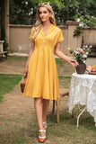 Elegante vestido vintage de cuello V amarillo