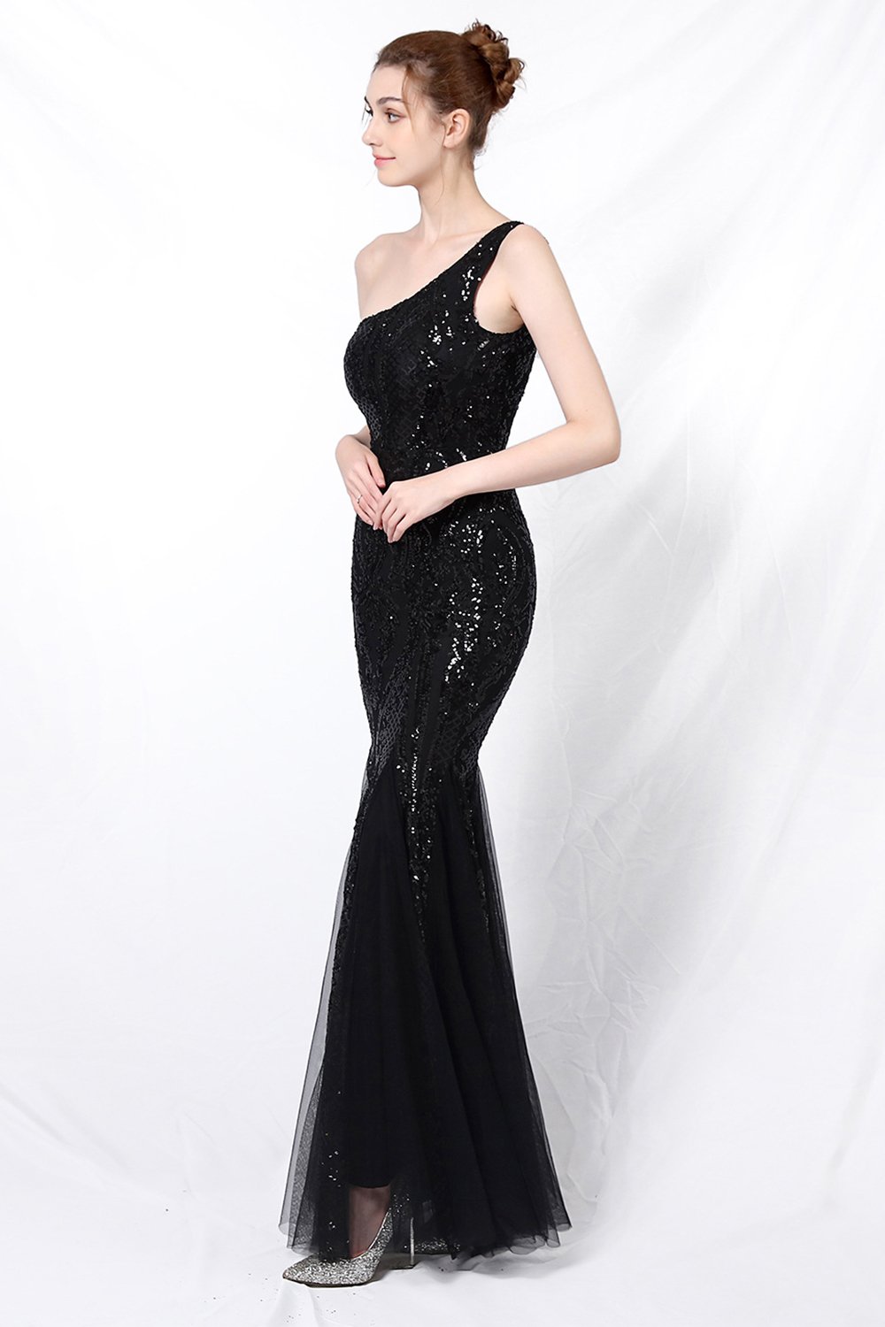 Mermaid One Shoulder Vestido de fiesta con apliques
