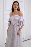 Tirantes de espagueti gris Vestido de fiesta con encaje