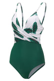 Hoja de plátano impreso verde una pieza traje de baño